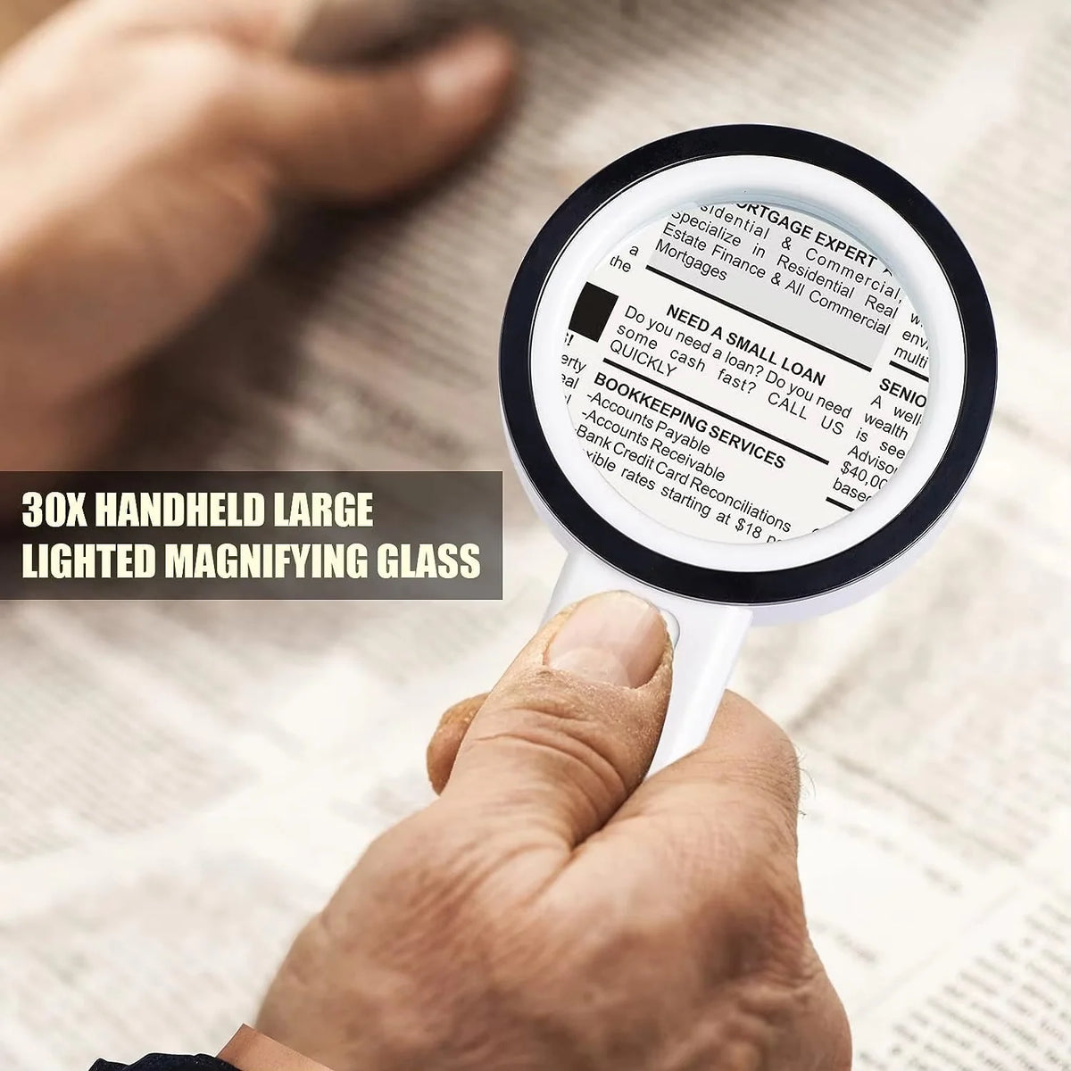 Handheld Magnifying Glass 30X Optical LED Illuminated