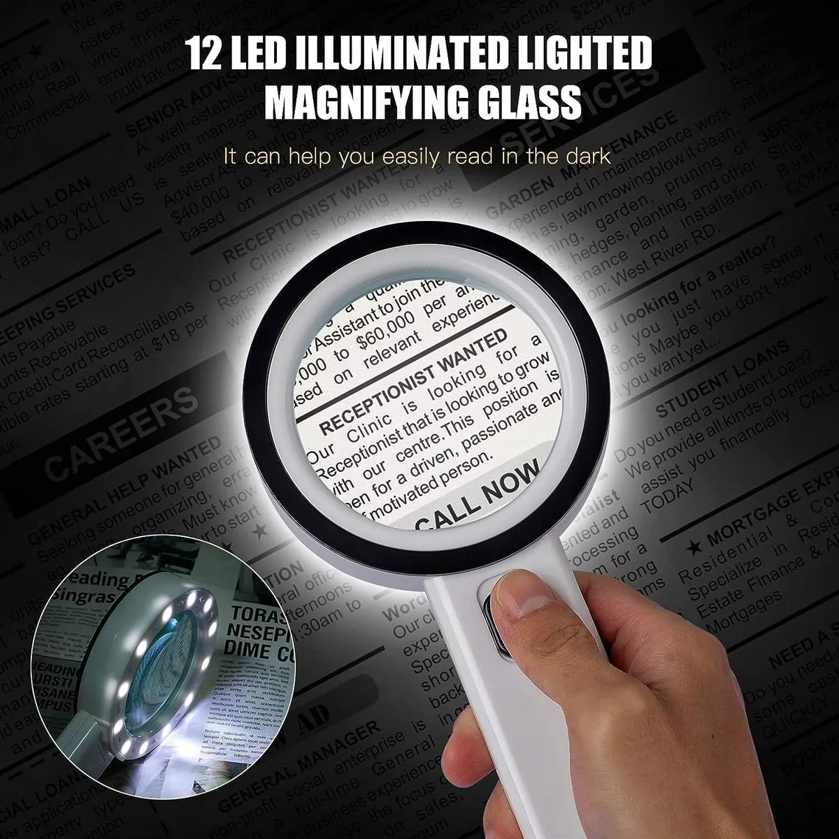 Handheld Magnifying Glass 30X Optical LED Illuminated