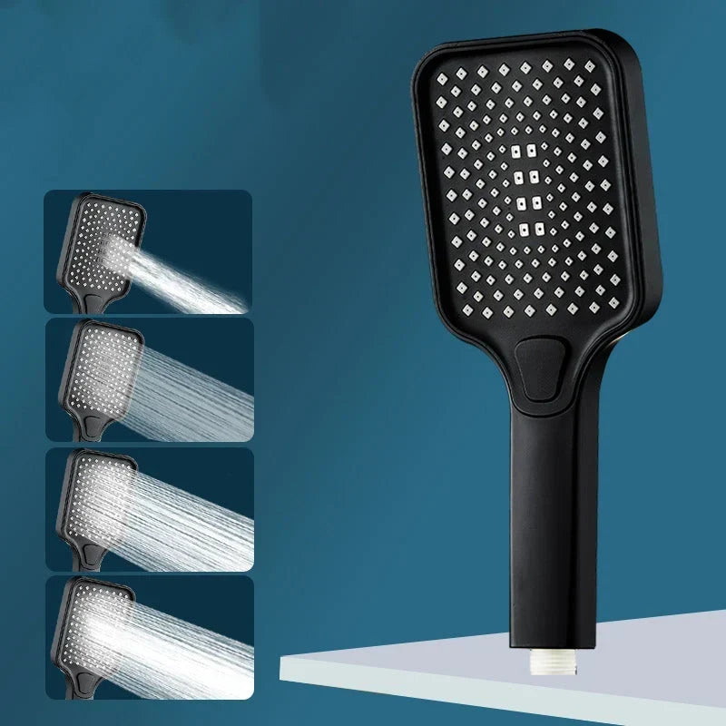 Handheld Shower Head Pressure-Boosting 4 Spray Modes Finger-Clean Nozzles