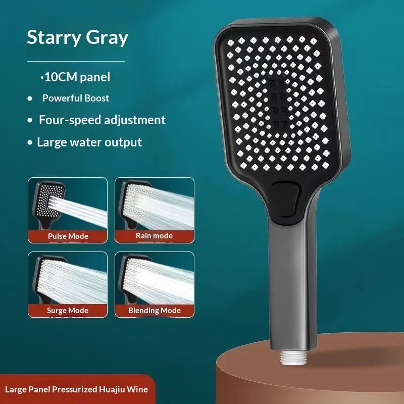 Handheld Shower Head Pressure-Boosting 4 Spray Modes Finger-Clean Nozzles