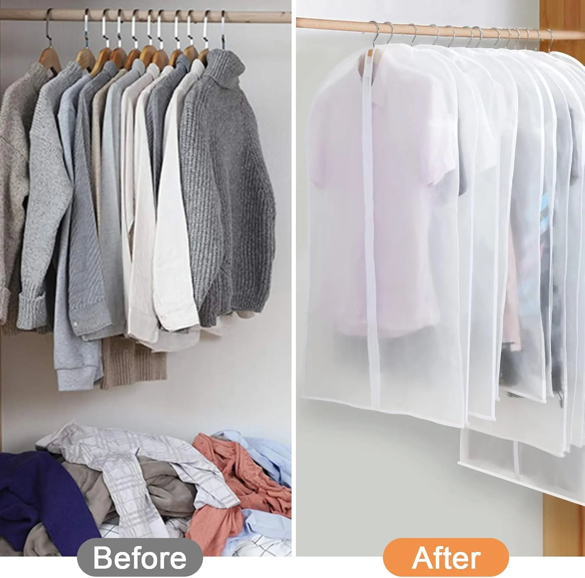 Hanging Garment Covers Full-Length Zipper Dust Protection 24-Pack
