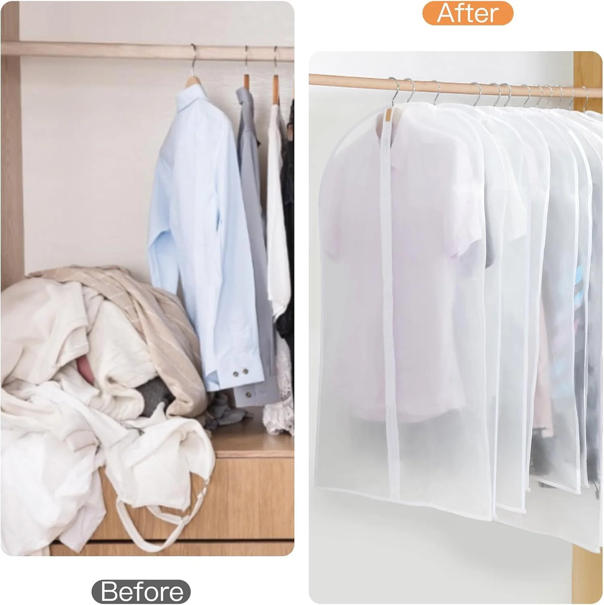 Hanging Garment Covers Full-Length Zipper Dust Protection 24-Pack