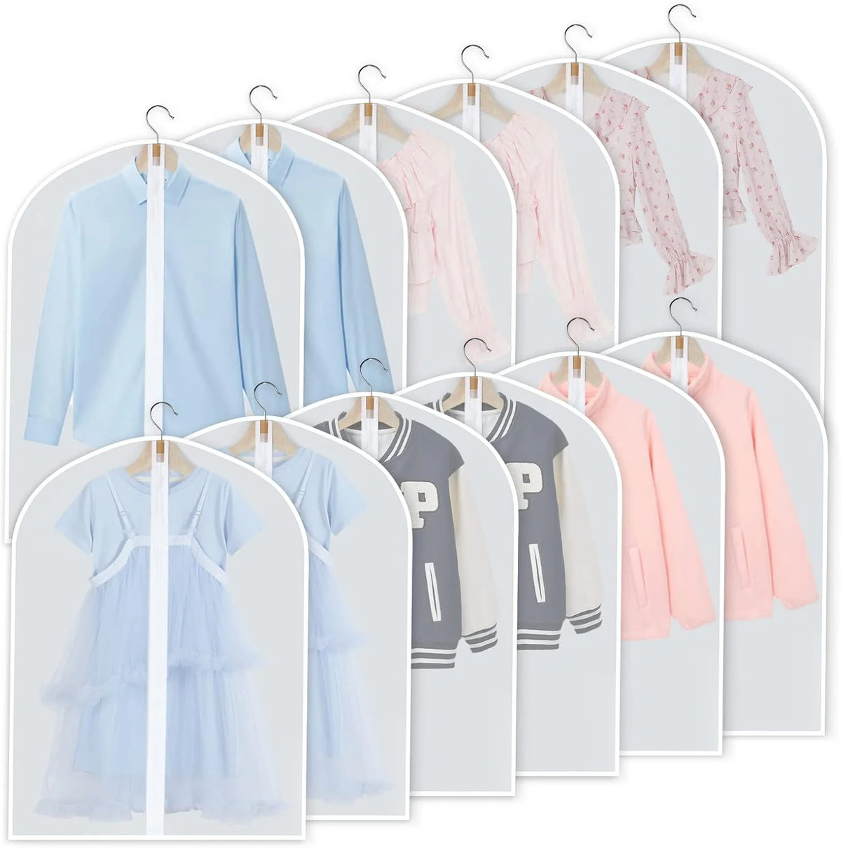 Hanging Garment Covers Full-Length Zipper Dust Protection 24-Pack