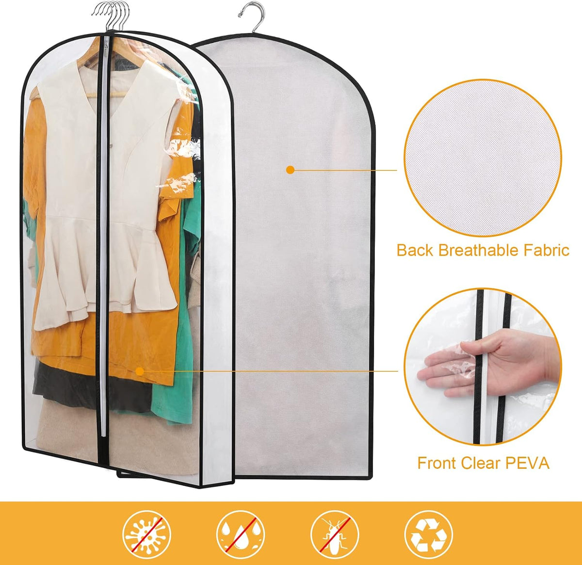 Hanging Garment Covers Full-Length Zipper Dust Protection 24-Pack
