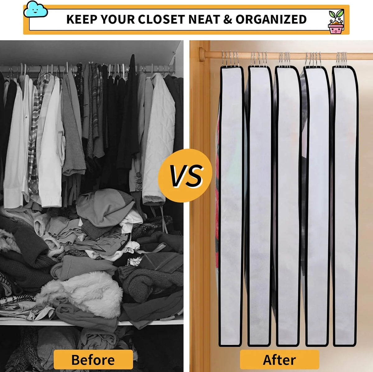 Hanging Garment Covers Full-Length Zipper Dust Protection 24-Pack