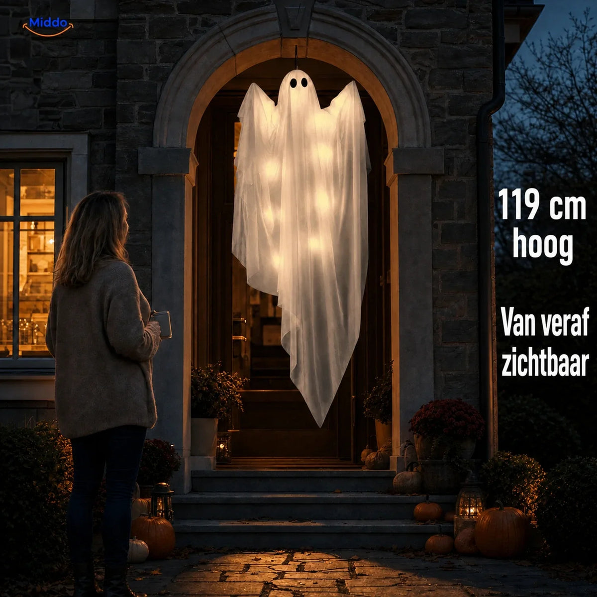 Hanging Ghost Decoration LED Light Options 46.9-Inch Drape