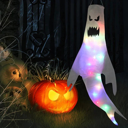 Hanging Ghost Decoration LED Option 47-Inch Tall, Tear-Resistant Fabric