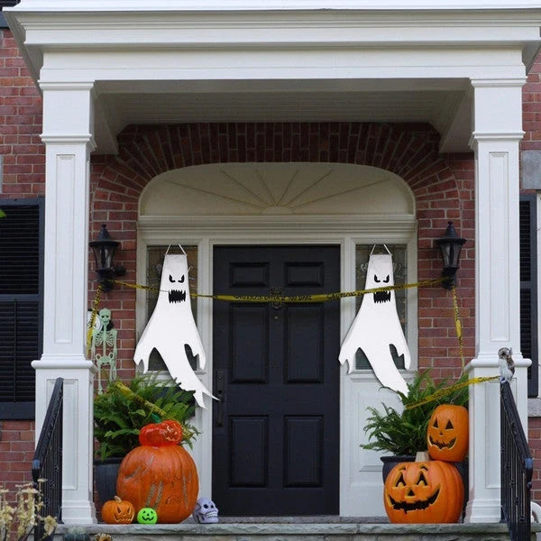 Hanging Ghost Decoration LED Option 47-Inch Tall, Tear-Resistant Fabric