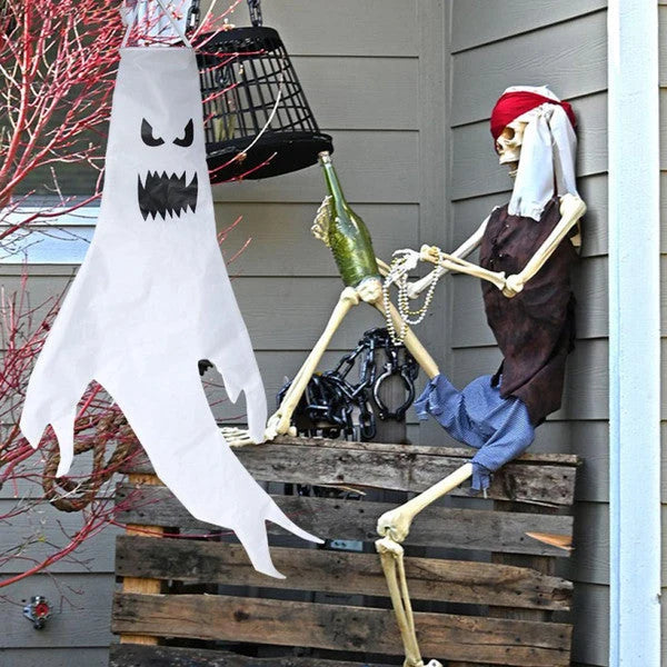 Hanging Ghost Decoration LED Option 47-Inch Tall, Tear-Resistant Fabric