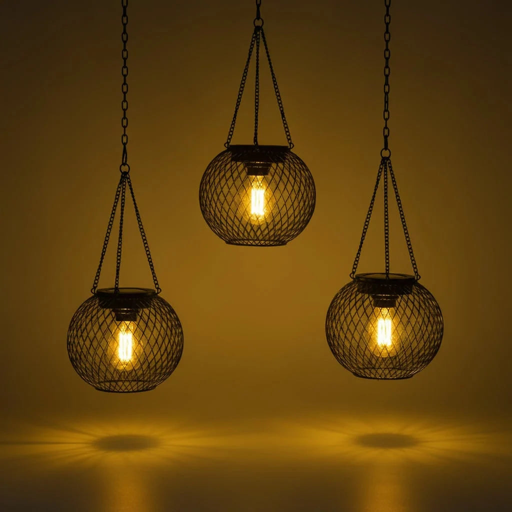 Hanging Lantern Solar-Powered Metal Wire Mesh