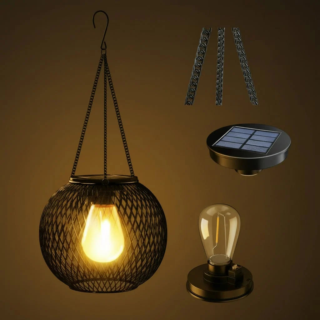 Hanging Lantern Solar-Powered Metal Wire Mesh