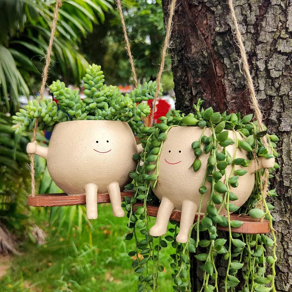 Hanging Planter Resin Weather-Resistant Integrated Hanger