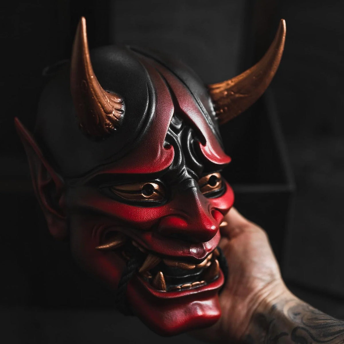 Hannya Mask Resin Red With Gold Accents