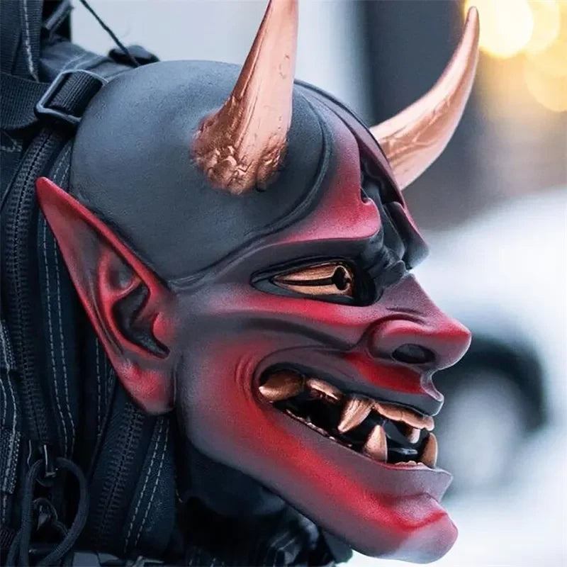 Hannya Mask Resin Red With Gold Accents