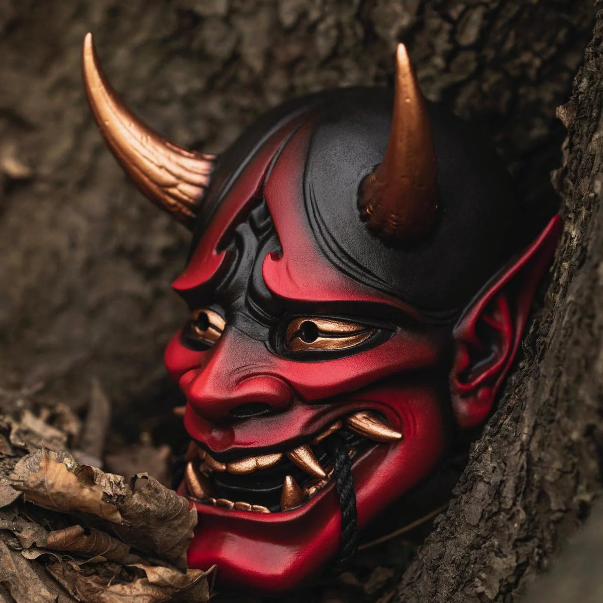 Hannya Mask Resin Red With Gold Accents