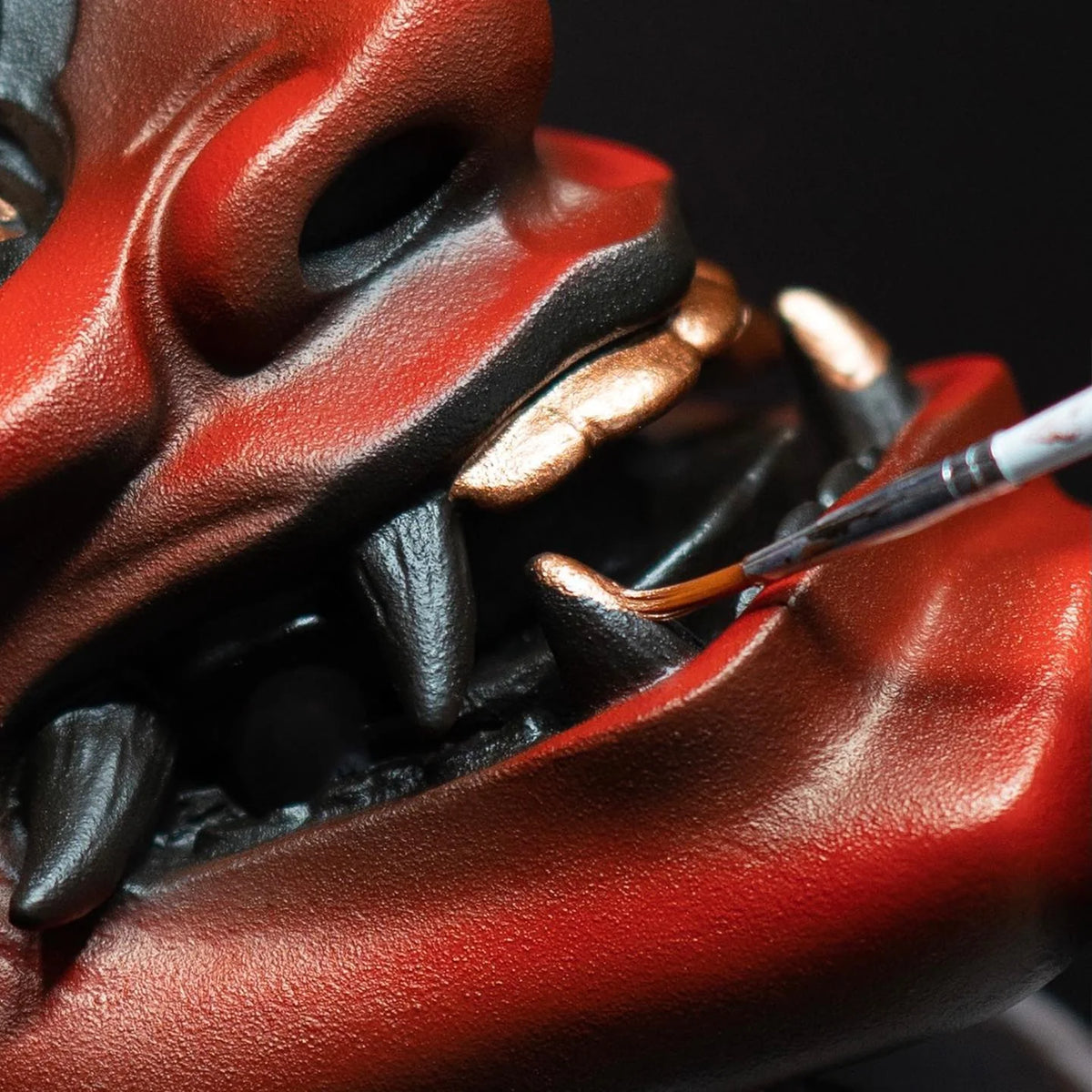 Hannya Mask Resin Red With Gold Accents