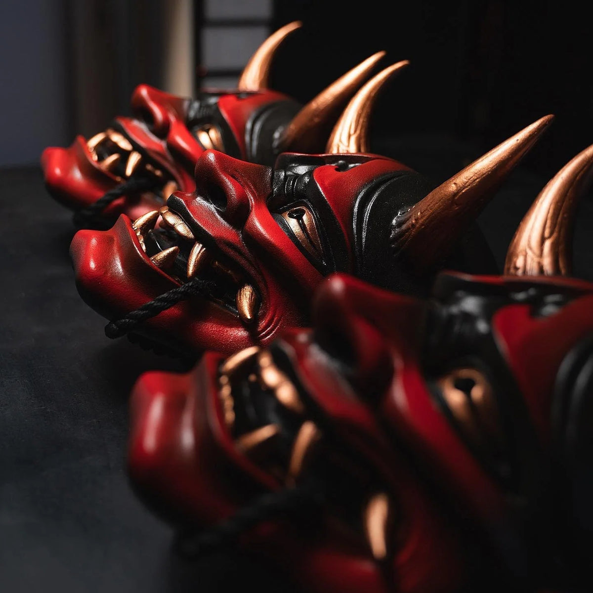 Hannya Mask Resin Red With Gold Accents