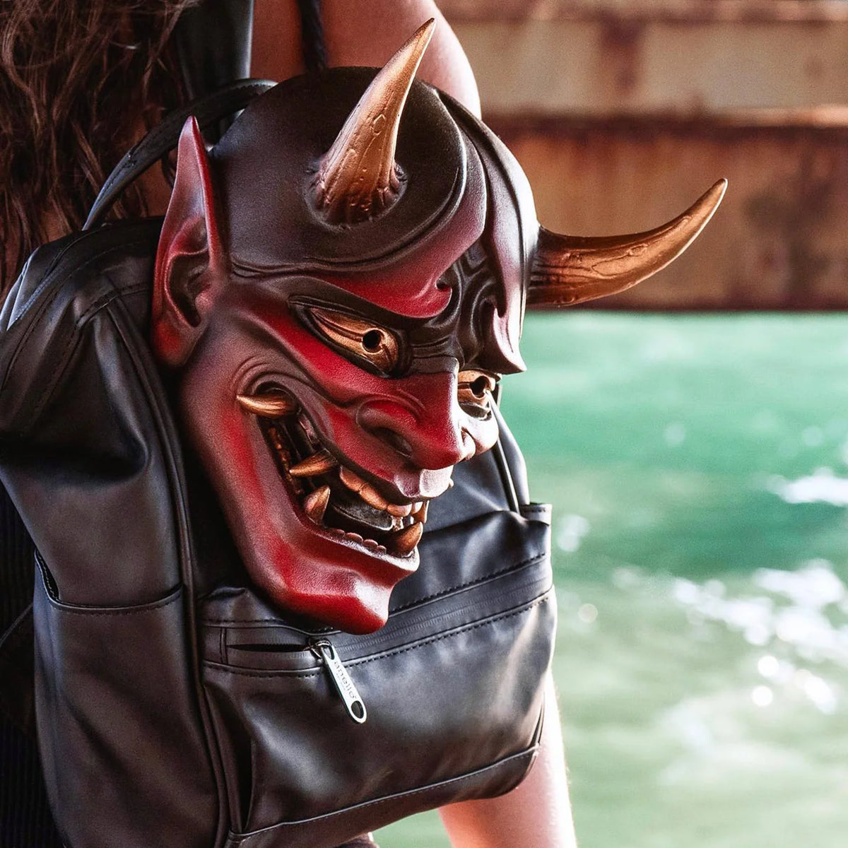 Hannya Mask Resin Red With Gold Accents