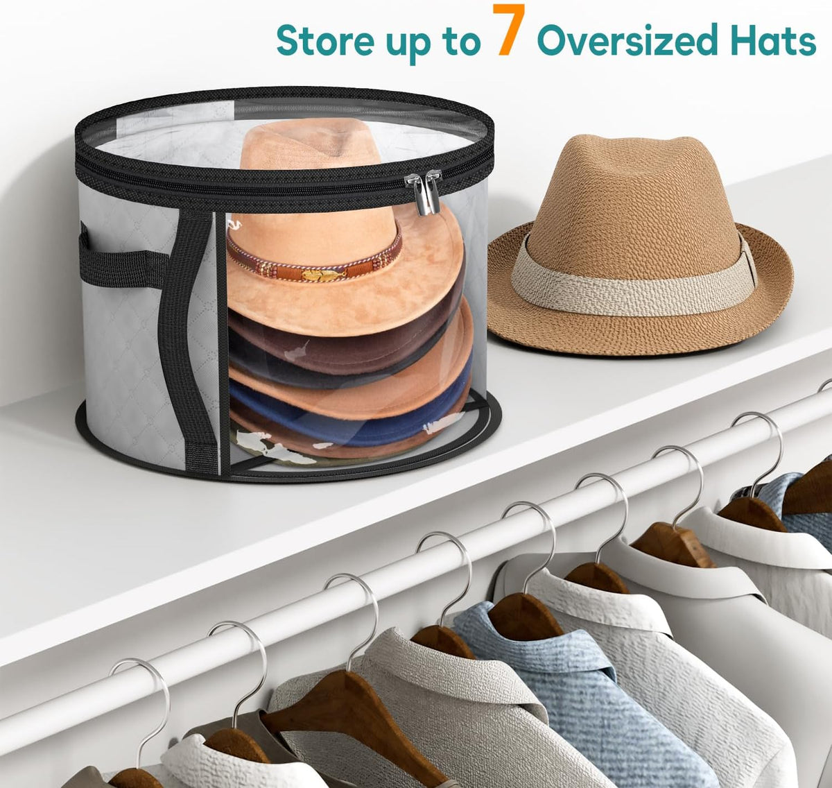 Hat Storage Organizer Clear Panels Holds 5–7 Wide-Brim Hats
