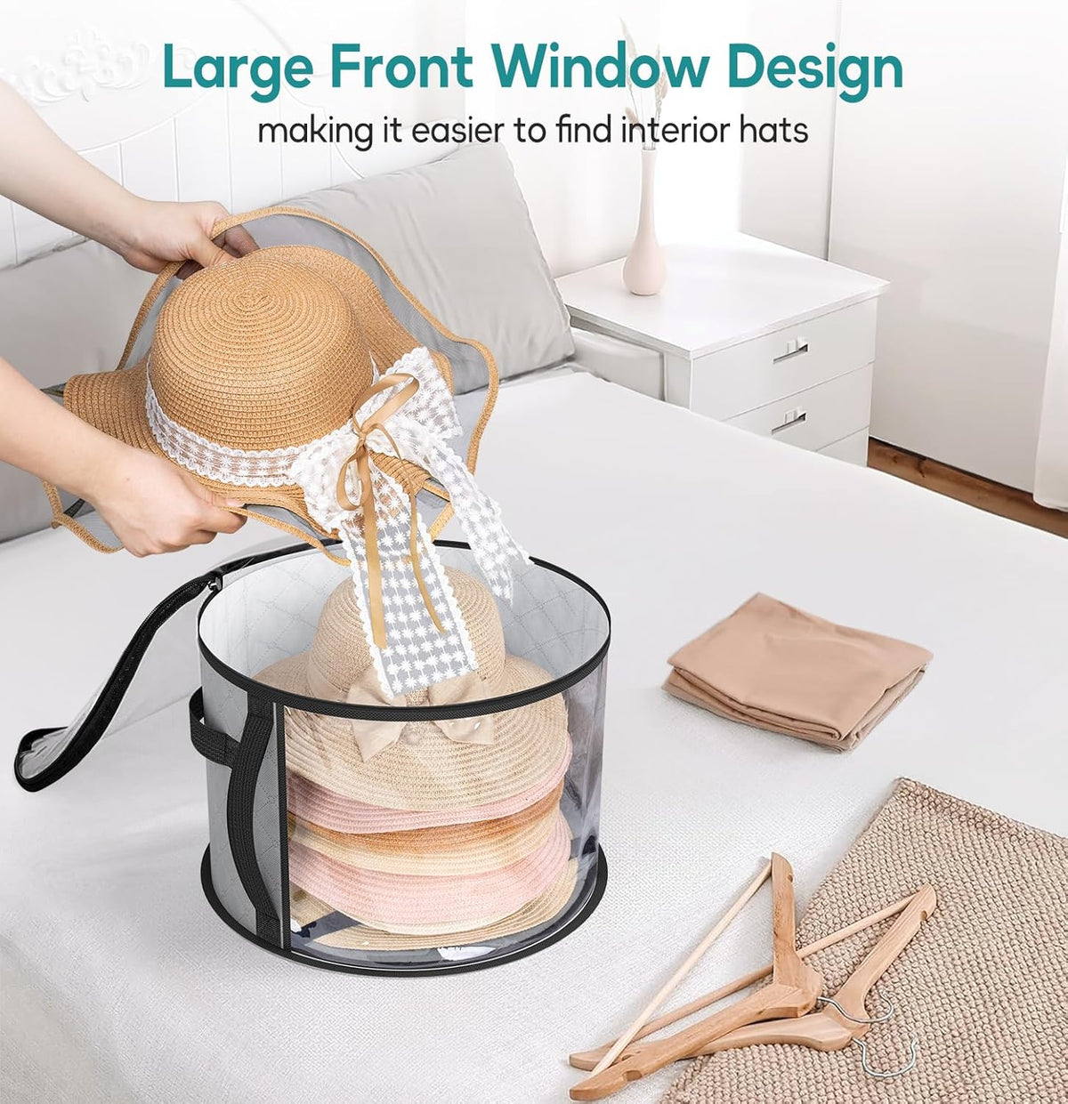 Hat Storage Organizer Clear Panels Holds 5–7 Wide-Brim Hats