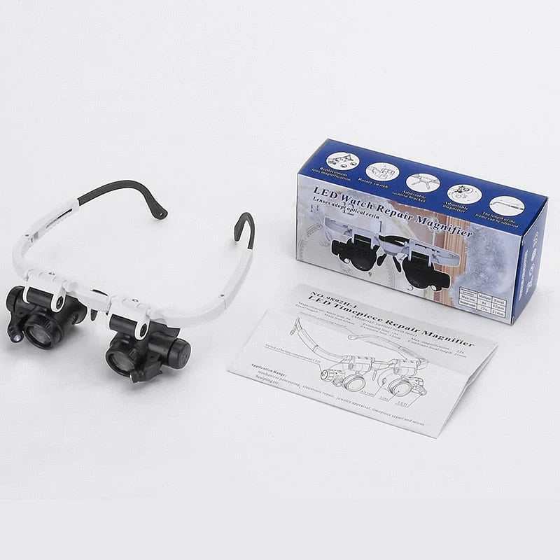 Headband Magnifying Glasses Interchangeable Lenses LED Lights
