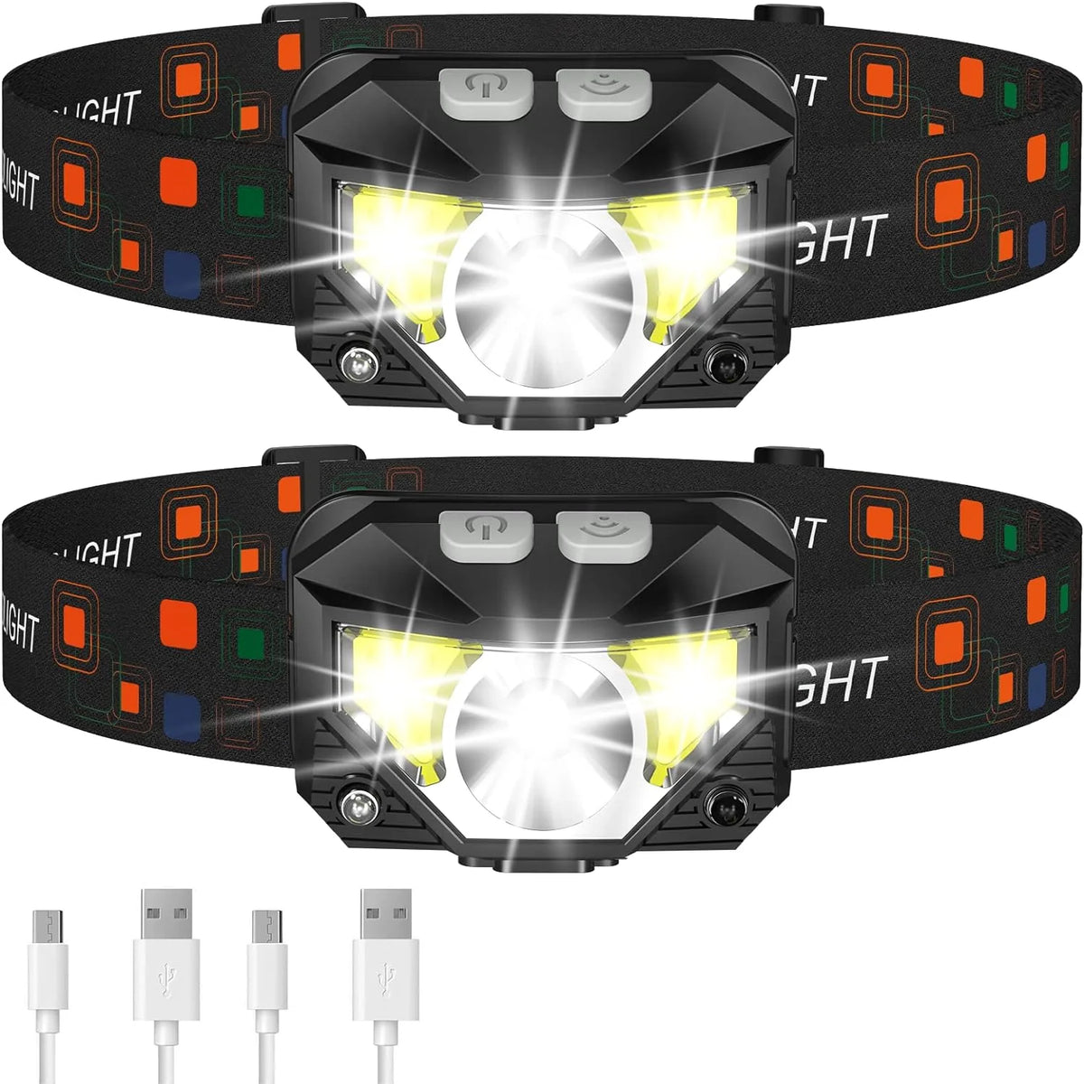 Headlamp Rechargeable Motion Sensor Water-Resistant 2-Pack