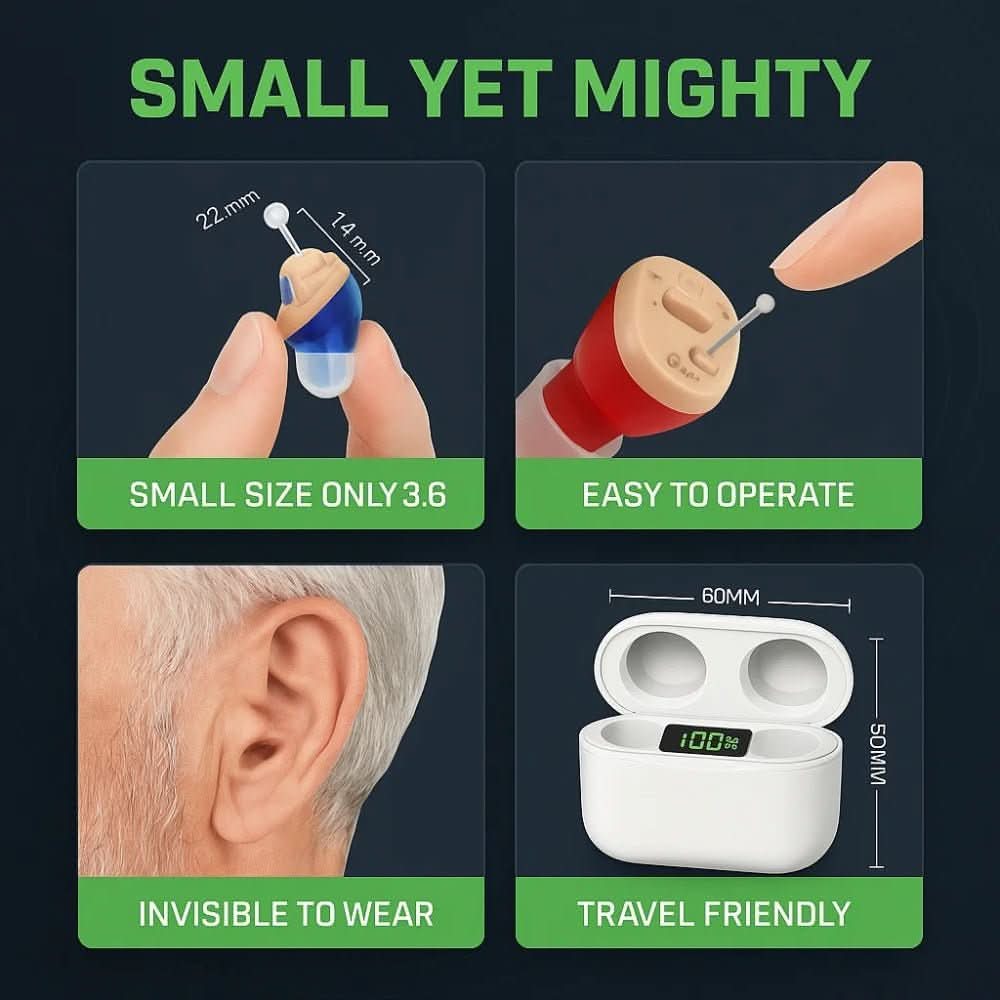Hearing Aid Rechargeable Discreet In-Ear Clear Sound Amplification