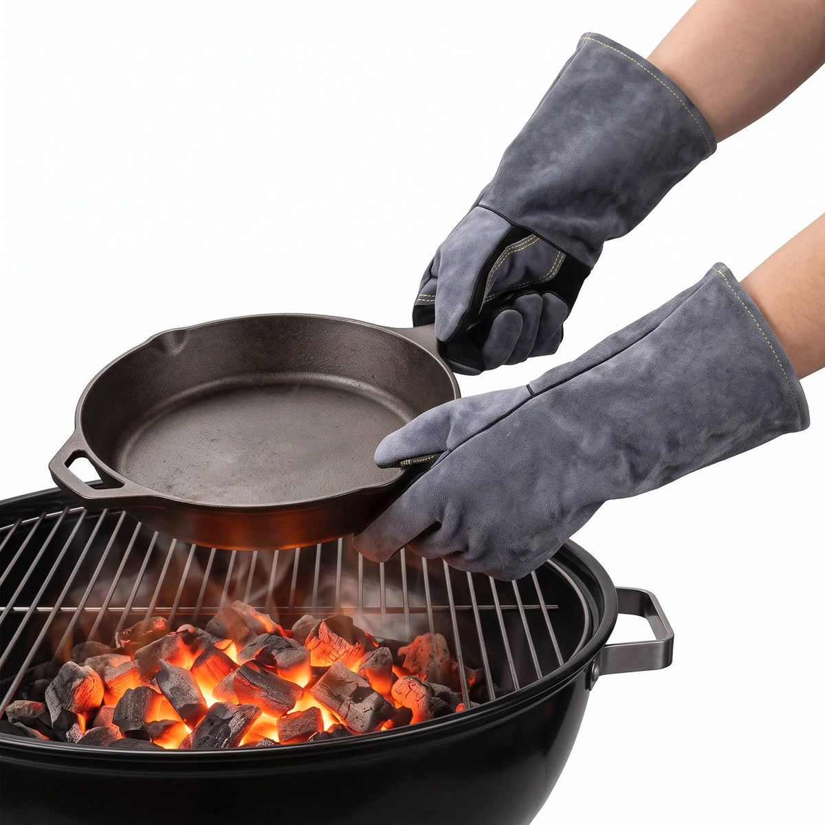 Heat-Resistant Gloves Cowhide Leather 16-Inch Cuffs 932°F Rated