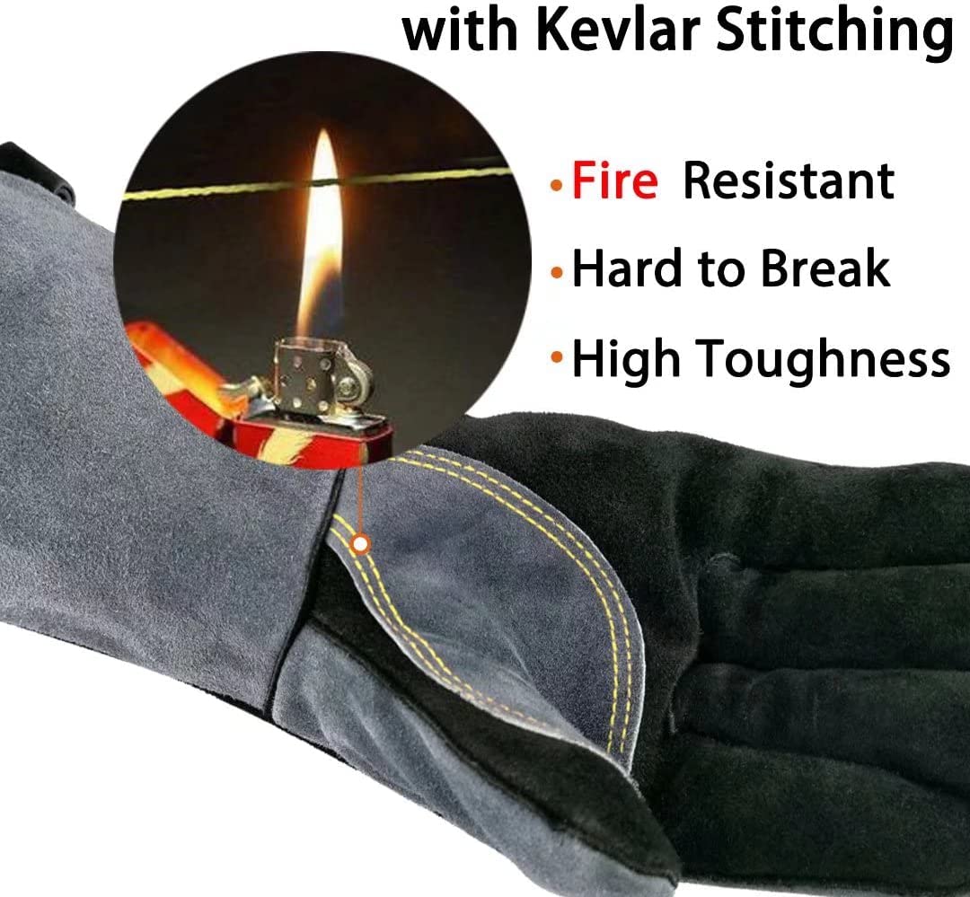 Heat-Resistant Gloves Cowhide Leather 16-Inch Cuffs 932°F Rated