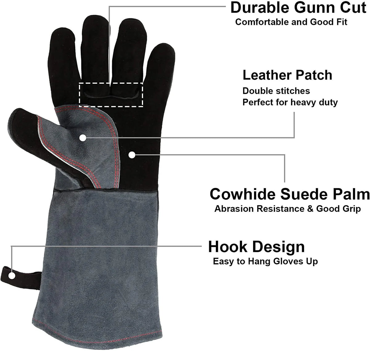 Heat-Resistant Gloves Cowhide Leather 16-Inch Cuffs 932°F Rated