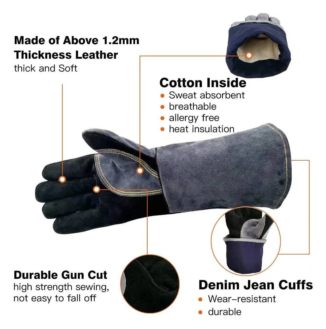 Heat-Resistant Gloves Cowhide Leather 16-Inch Cuffs 932°F Rated
