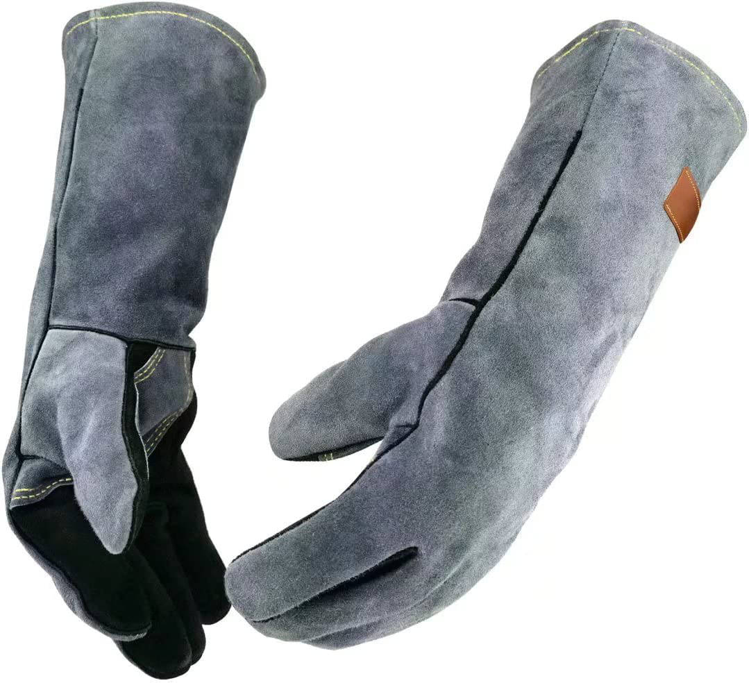 Heat-Resistant Gloves Cowhide Leather 16-Inch Cuffs 932°F Rated