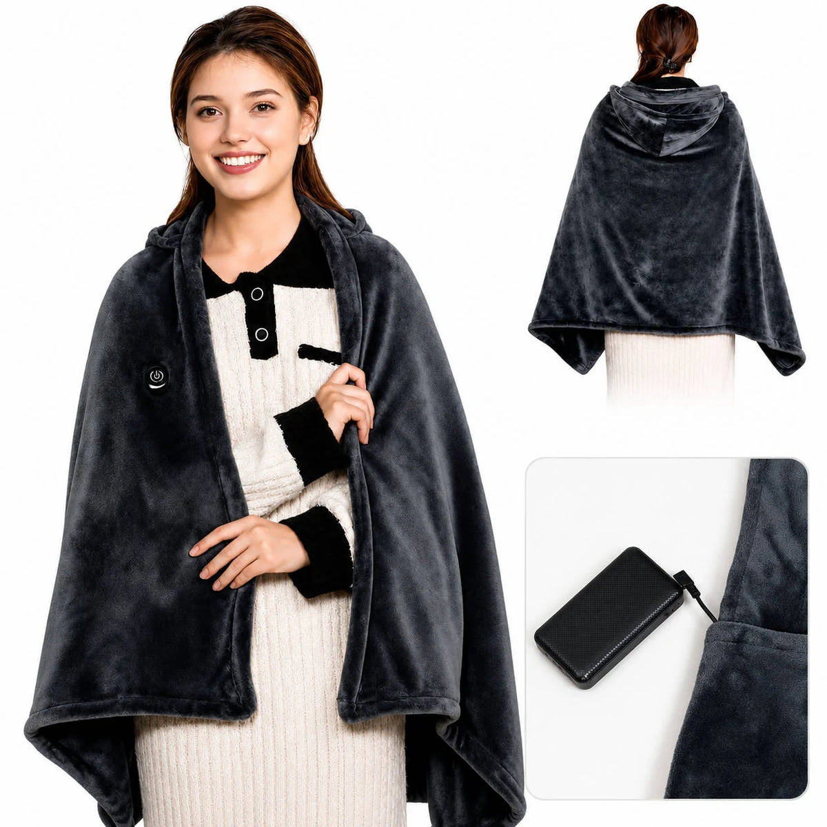 Heated Blanket Hooded Wearable Cordless 9-Zone Heating