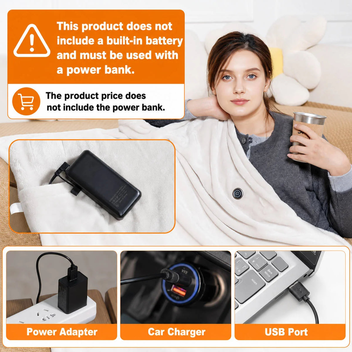 Heated Blanket Hooded Wearable Cordless 9-Zone Heating