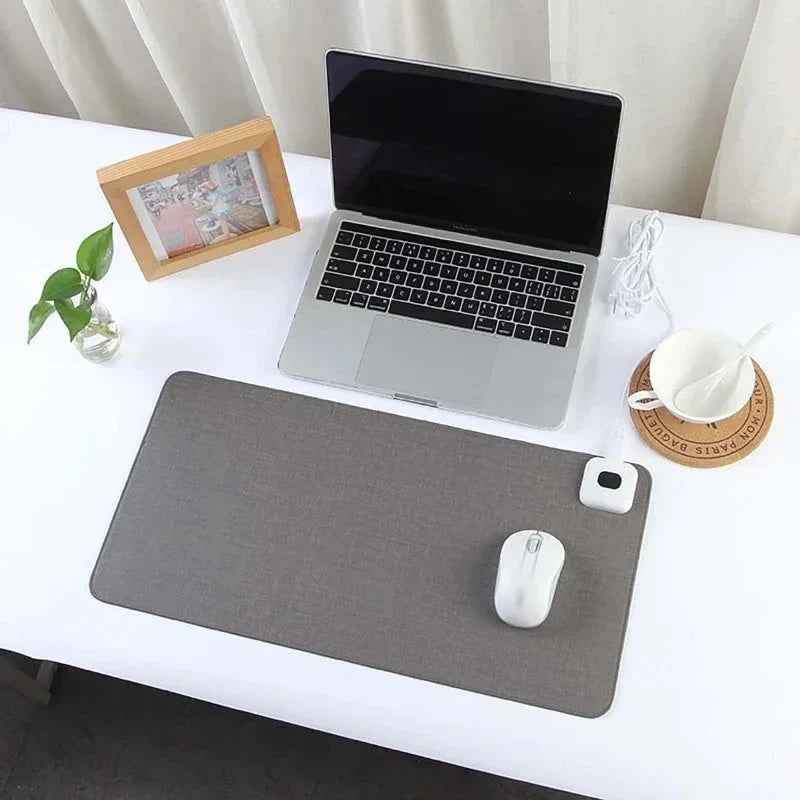 Heated Desk Mat Adjustable Temperature Linen-Textured Surface & Mouse Pad
