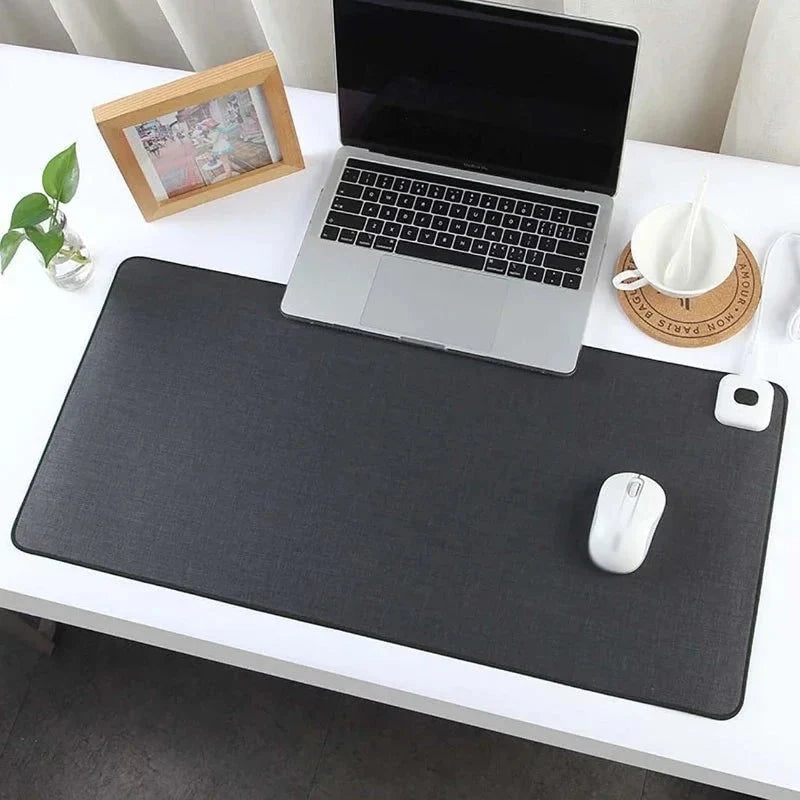 Heated Desk Mat Adjustable Temperature Linen-Textured Surface & Mouse Pad