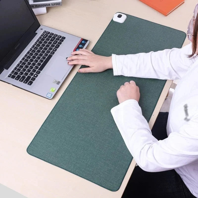 Heated Desk Mat Adjustable Temperature Linen-Textured Surface & Mouse Pad