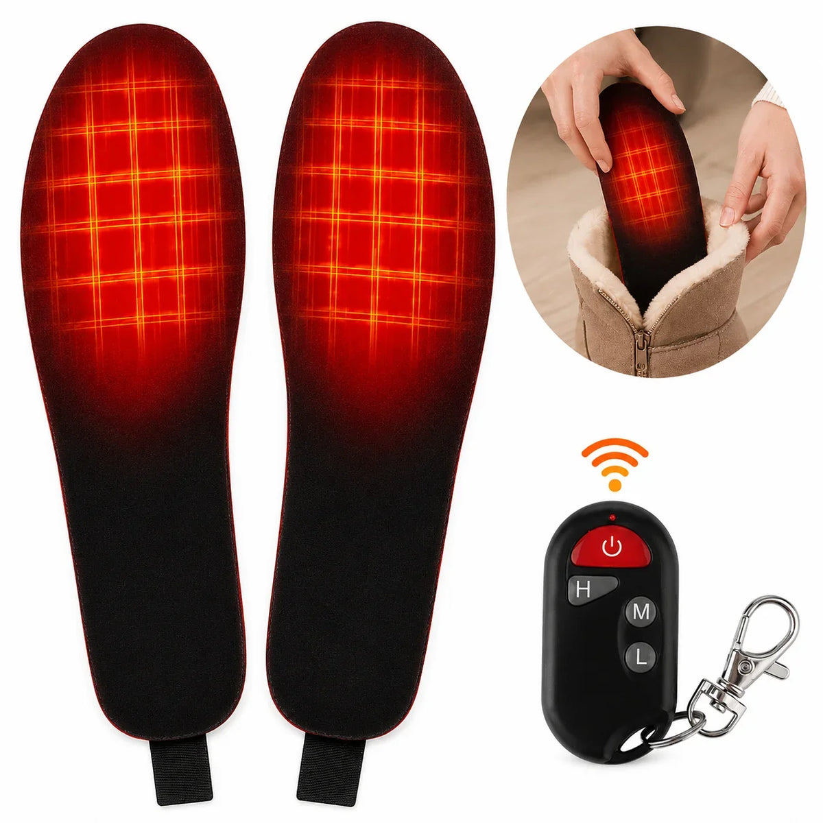 Heated Insoles Rechargeable Wireless Remote Adjustable Heat Settings