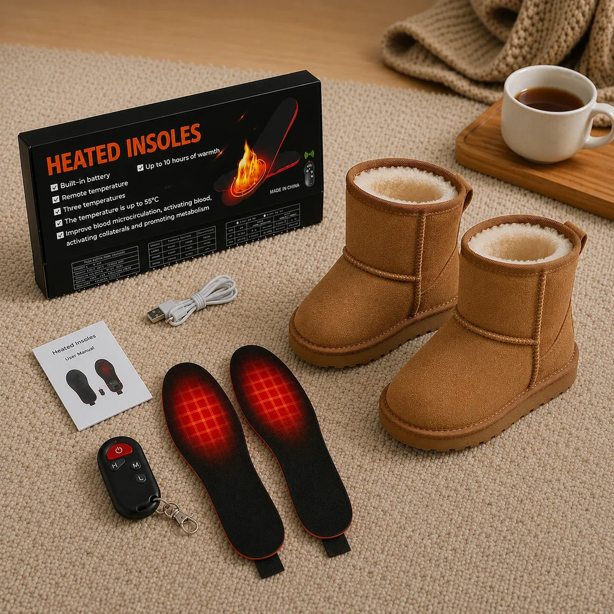 Heated Insoles Rechargeable Wireless Remote Adjustable Heat Settings