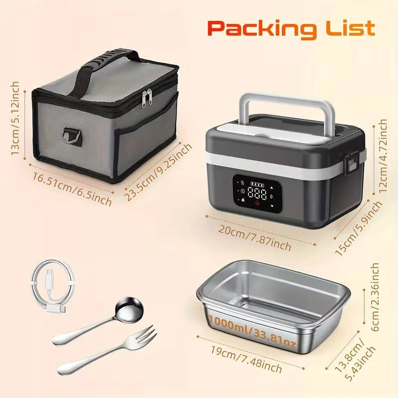 Heated Lunch Box Cordless Stainless Steel Leakproof