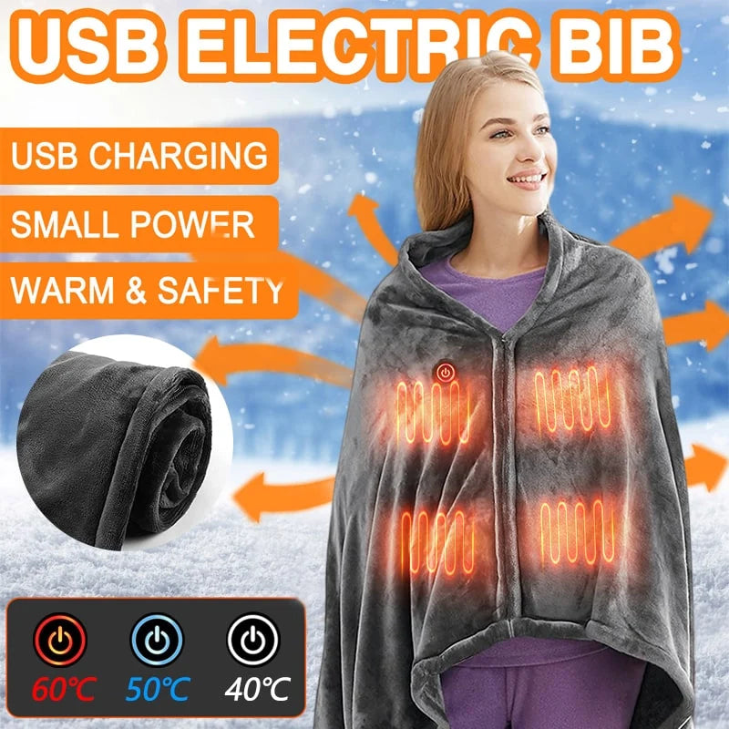 Heated Shawl Plush Fleece USB Powered 3 Heat Settings