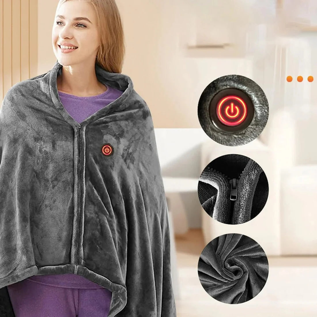 Heated Shawl USB-Powered 3 Heat Settings Removable Washable Cover