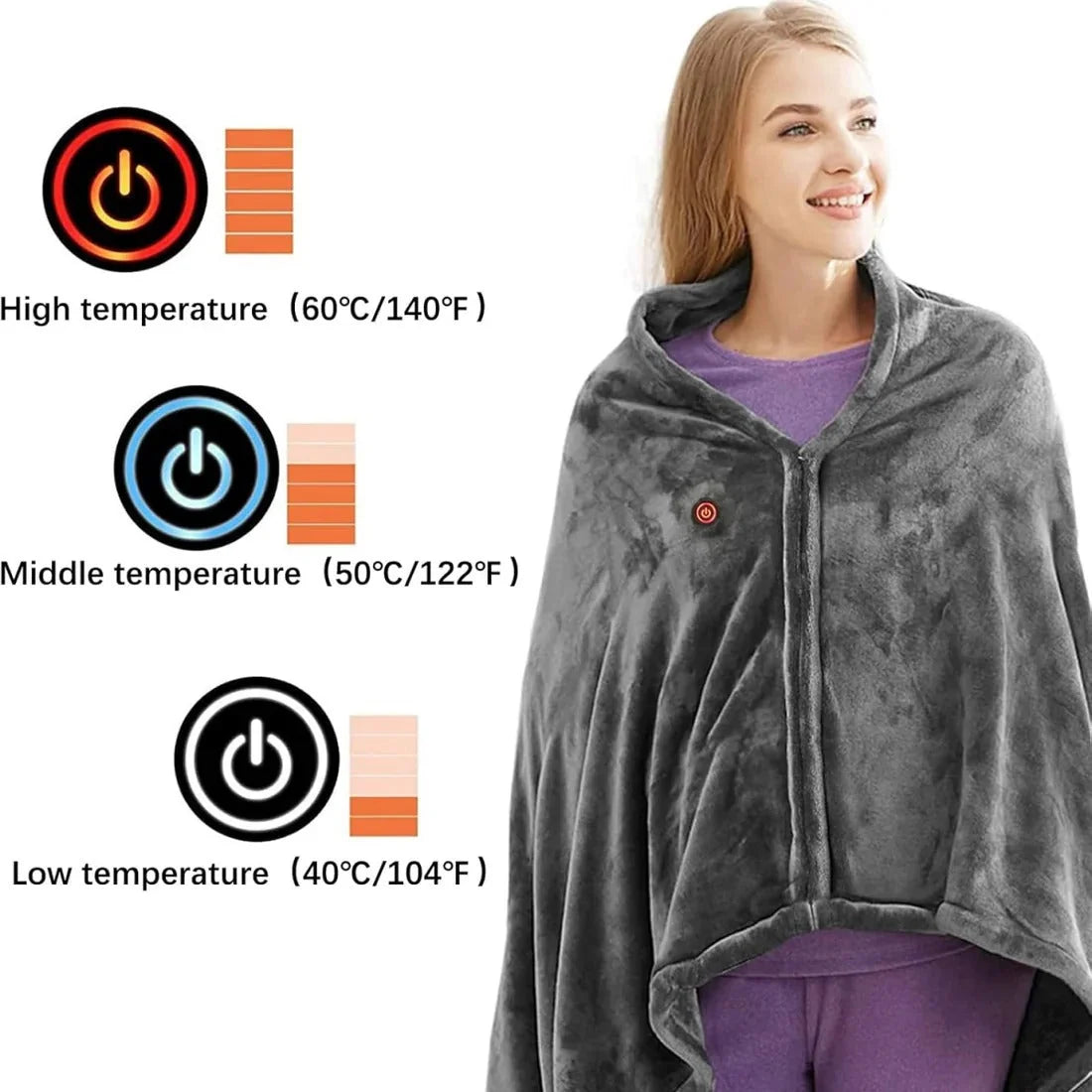 Heated Shawl USB-Powered 3 Heat Settings Removable Washable Cover