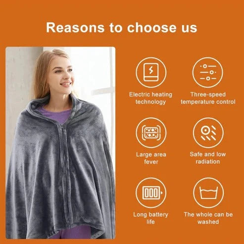 Heated Shawl USB-Powered 3 Heat Settings Removable Washable Cover