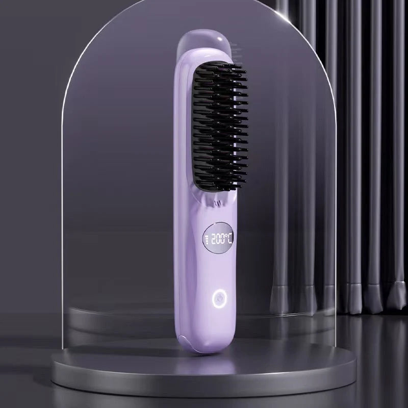 Heated Styling Brush Cordless Ceramic Bristles Scalp Guard