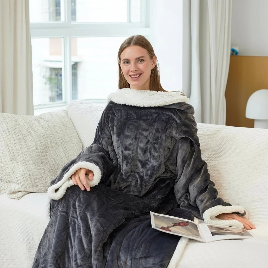 Heated Wearable Blanket With Sleeves & Foot Pocket