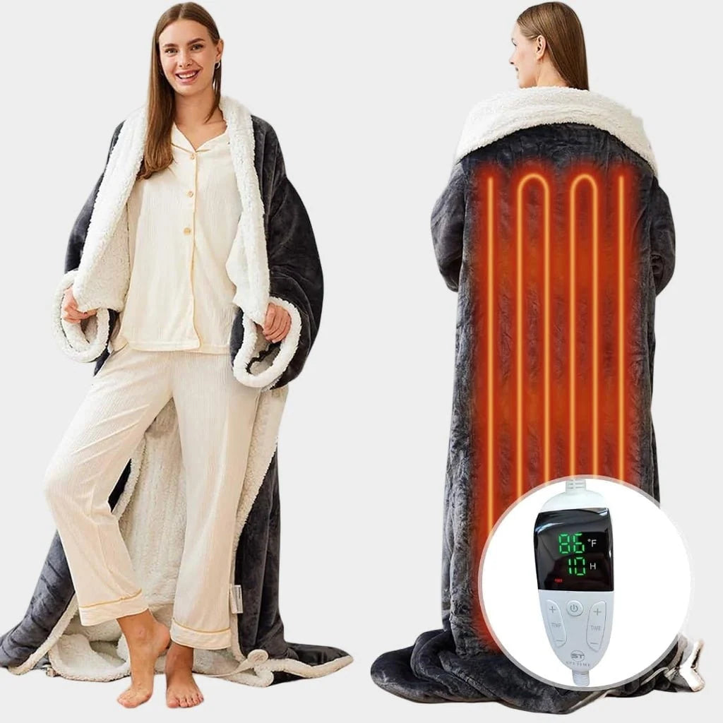 Heated Wearable Blanket With Sleeves & Foot Pocket