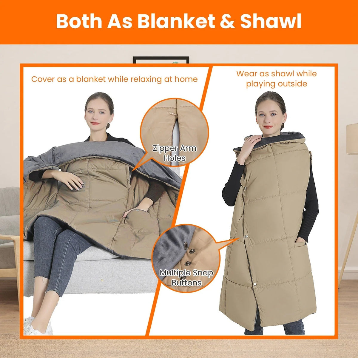 Heated Wrap Blanket USB-Powered Six-Zone Machine-Washable
