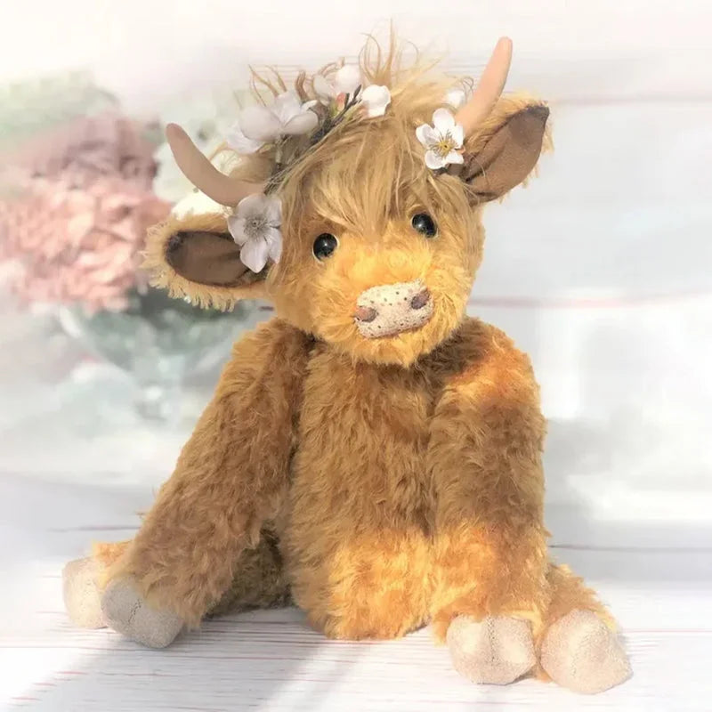 Highland Cow Plush Posable Alpaca Fur Flower Crown