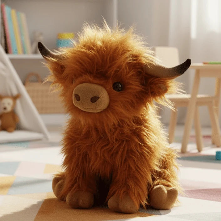 Highland Cow Plush Toy Super-Soft Shaggy Mane 9.84-Inch